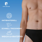 Alpin Loacker Merino Slip Herren 150 g/m²: Schwarze Herrenunterhose aus Merinowolle, antibakteriell, schnelltrocknend, weich, ideal für Sport und Outdoor-Aktivitäten.