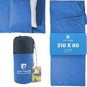 Reiseschlafsack und Hüttenschlafsack ultraleicht, mit Packsack und Kissentasche, aus recyceltem Polyester, kompakt und ideal für Reisen und Camping.