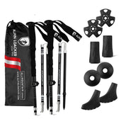 Faltbare Wanderstöcke aus Aluminium mit ergonomischen Korkgriffen, verstellbar, inklusive Schneeteller, Trekkingteller, Gummispitzen und Transporttasche für vielseitige Outdoor-Aktivitäten.
