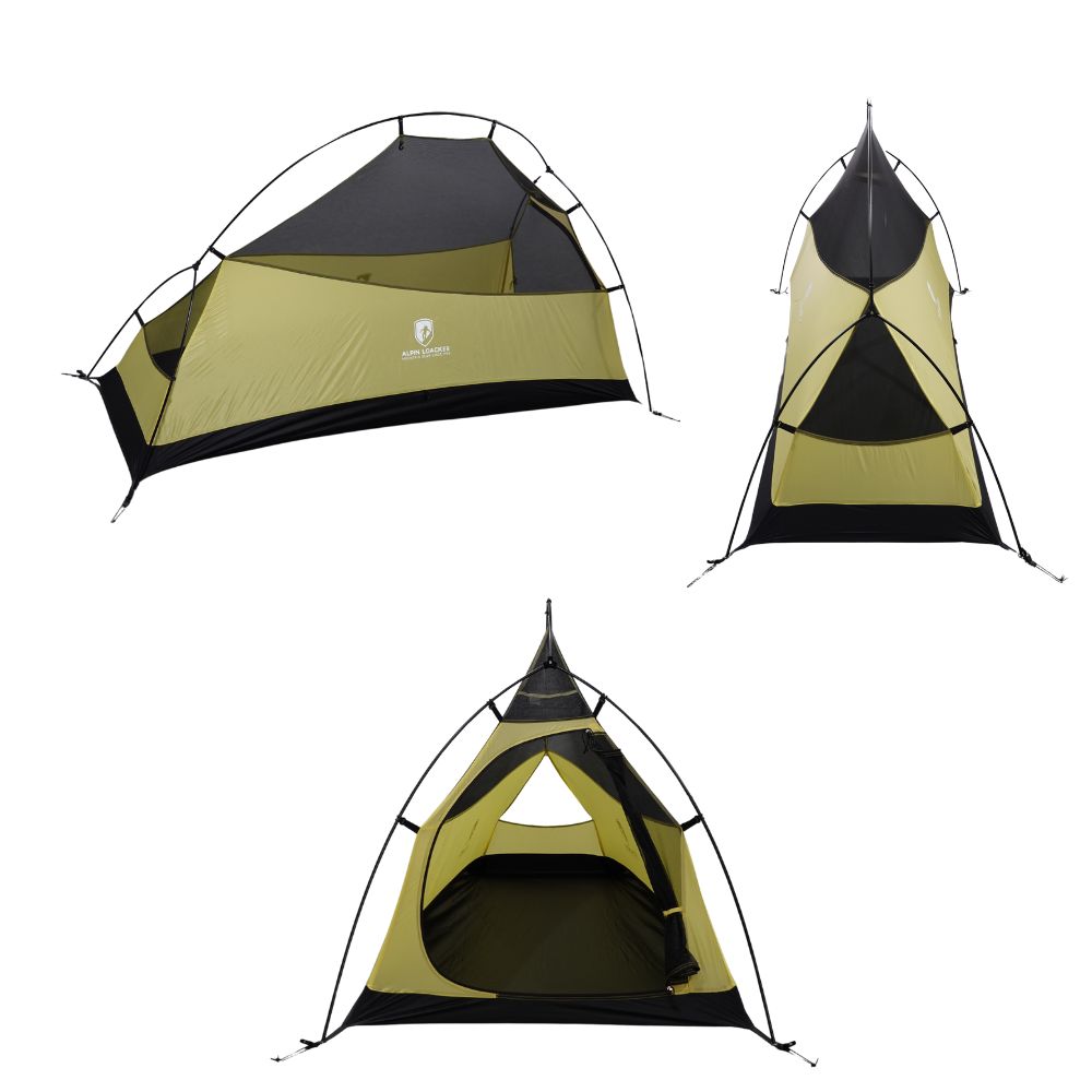 Cloud Up pro 1 - 20D Einmann Zelt: Freistehendes Tunnelzelt, seitliche und frontale Ansichten, ideal für Solo-Camping, ultraleicht, robust und einfach aufzubauen.