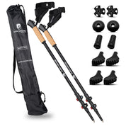 Teleskop Nordic Walking Stöcke aus Aluminium mit Korkgriffen, verstellbaren Schlaufen, Wechselspitzen, Körben und Tragetasche von Alpin Loacker für vielseitiges Gelände.