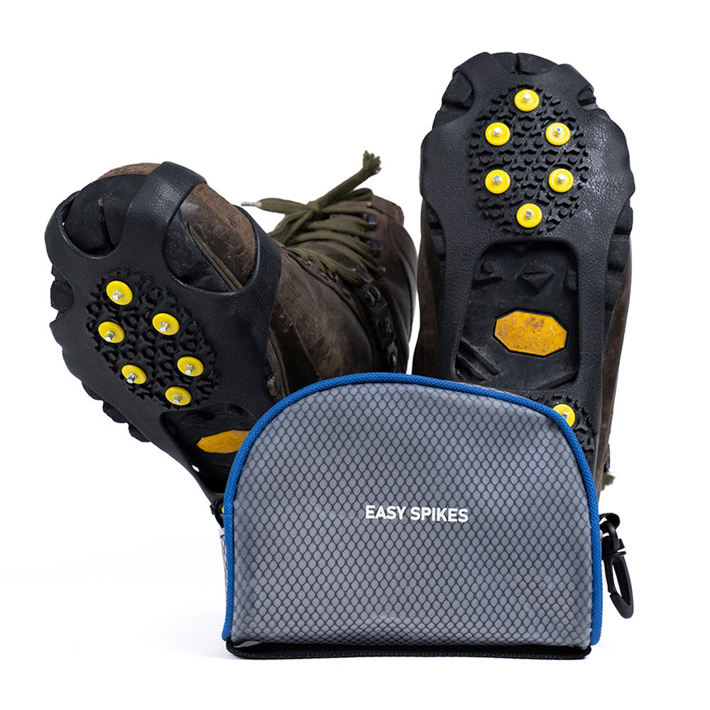 Spikes für Schuhe: Robuste Wanderschuhe mit Easy Spikes, Slip-on-Traktionscleats mit 10 Spikes und praktischer Tasche. Ideal für sicheren Halt auf Schnee und Eis.