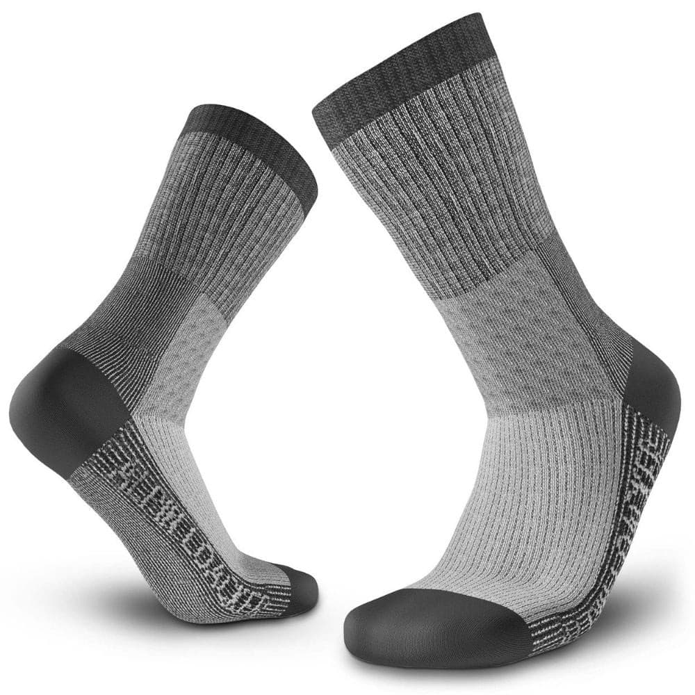 Merino Wandersocken Classic Herren & Damen: Graue, mittelhohe Socken mit verstärktem Fersen- und Zehenbereich, ideal für Outdoor-Abenteuer, bieten Komfort und Temperaturregulierung durch hohen Merinowolleanteil.