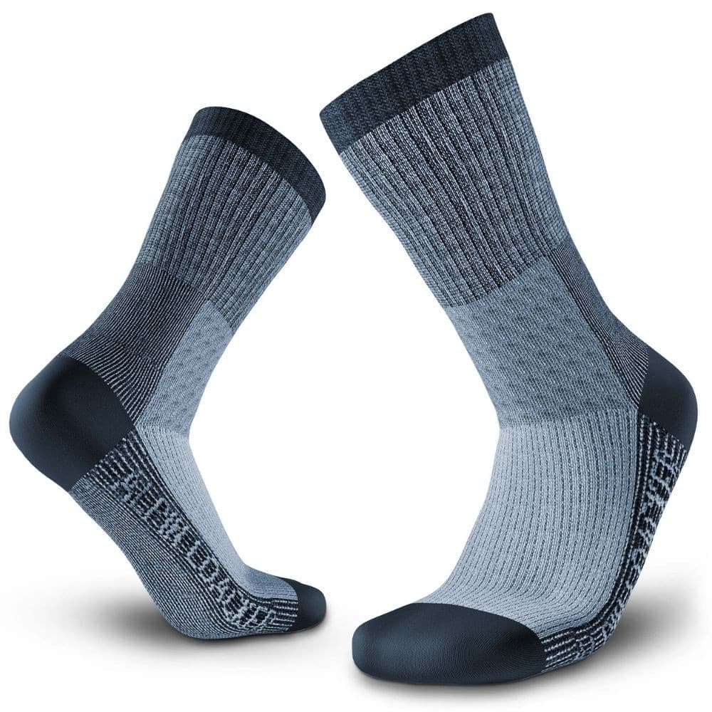 Merino Wandersocken Classic Herren & Damen, grau, mit dunklen Akzenten und strukturiertem Design für Komfort. Ideal für Outdoor-Abenteuer, atmungsaktiv und temperaturregulierend durch hohen Merinowollanteil.