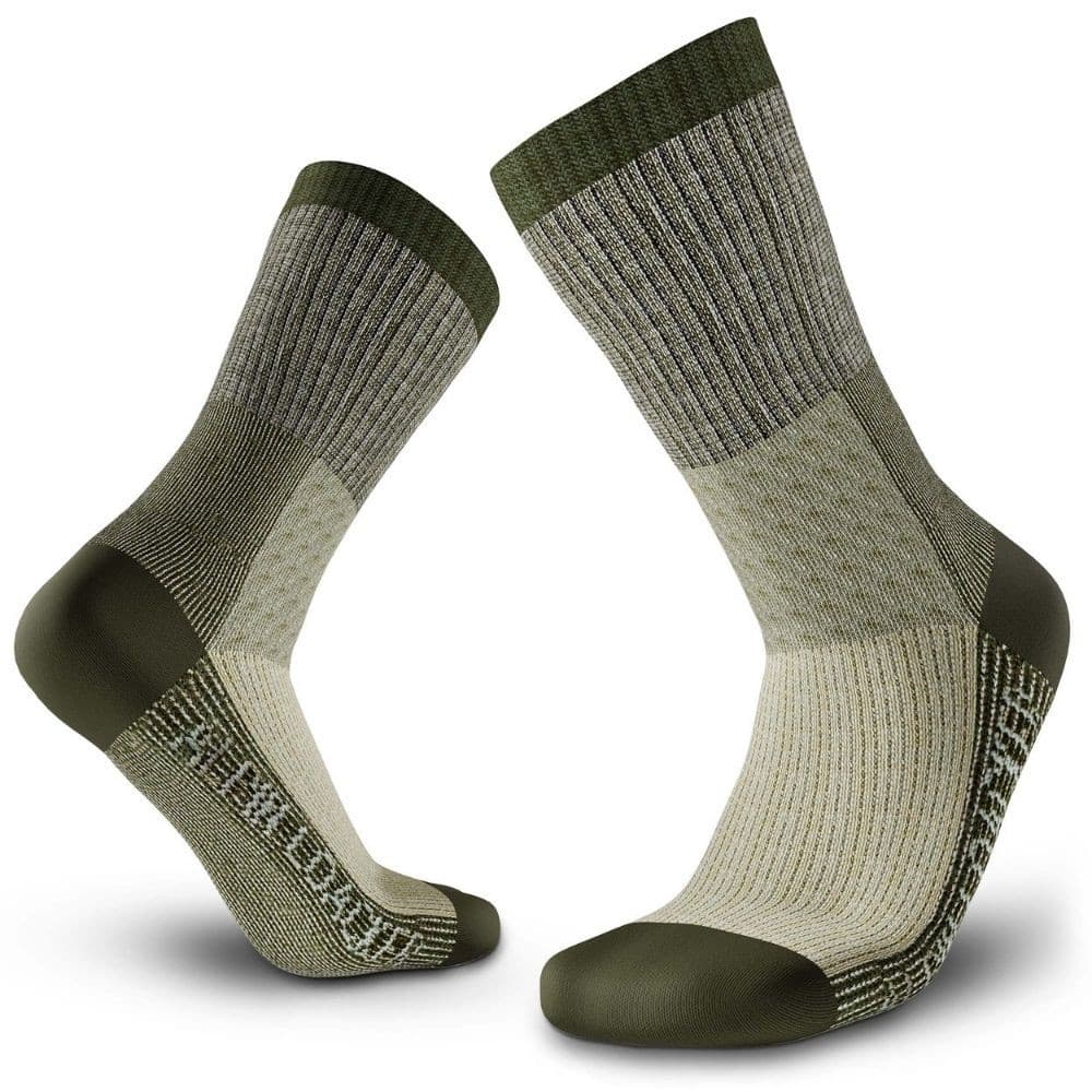 Merino Wandersocken Classic Herren & Damen, oliv/khaki, crew-länge, verstärkte Fersen/Zehen, arch support, ideal für Outdoor-Aktivitäten, aus 72% Merinowolle für Komfort und Haltbarkeit.