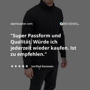 Merino Jacke Herren 270 g/m²: 5-Sterne-Bewertung für exzellente Passform und Qualität, ideal für Outdoor-Abenteuer. Gezeigt mit alpinloacker.com und Verified Reviewer.