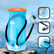 Trinkblase für Sommer + Winter: 2-Liter-Hydrationsblase aus PEVA mit orangefarbenem Verschluss, isoliertem Trinkschlauch und Beißventil, ideal für Outdoor-Aktivitäten.