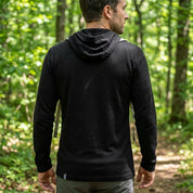 Rückansicht schwarzer Merino Hoodie Herren 230 g/m² ohne Zip