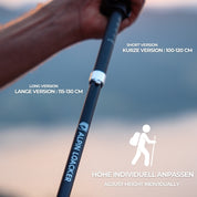 Faltbare Trailrunning Stöcke mit Flip-Lock-Mechanismus, verstellbare Länge (100-135 cm), ideale Anpassung für Trailrunning.
