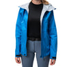 Alpin Loacker Veste d'extérieur noire imperméable pour femme avec capuche, veste hardshell pour femme en bleu