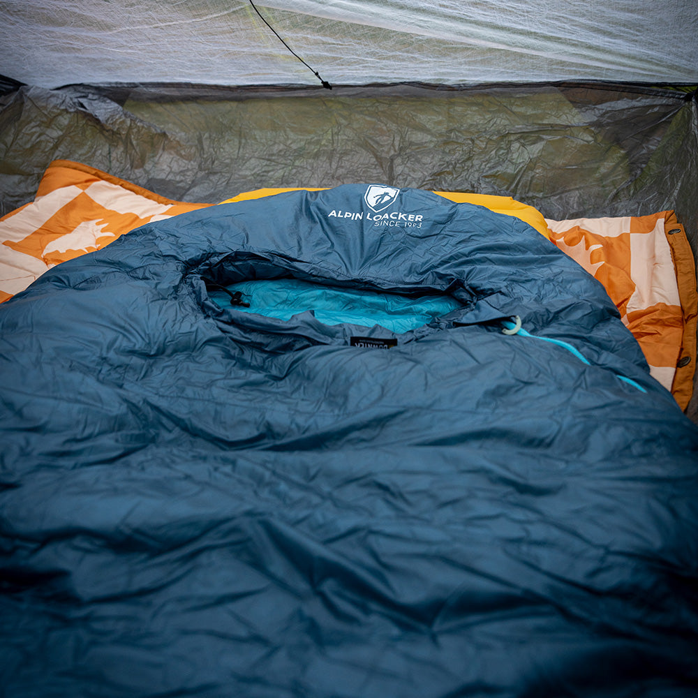 Alpin Loacker lätt dunsovsäck tre säsonger, blå sovsäck