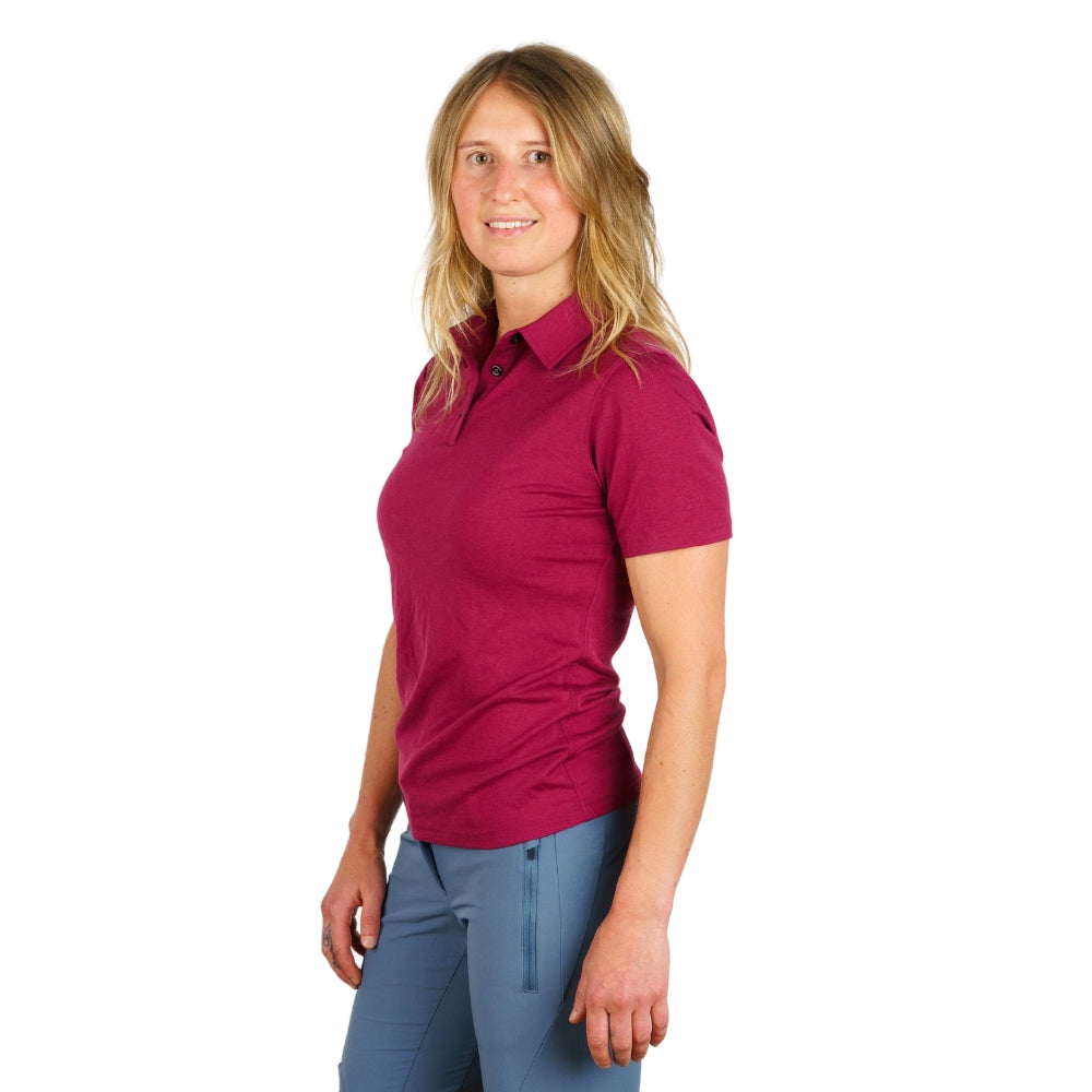 Alpin Loacker merino Polo shirt femme en Berry