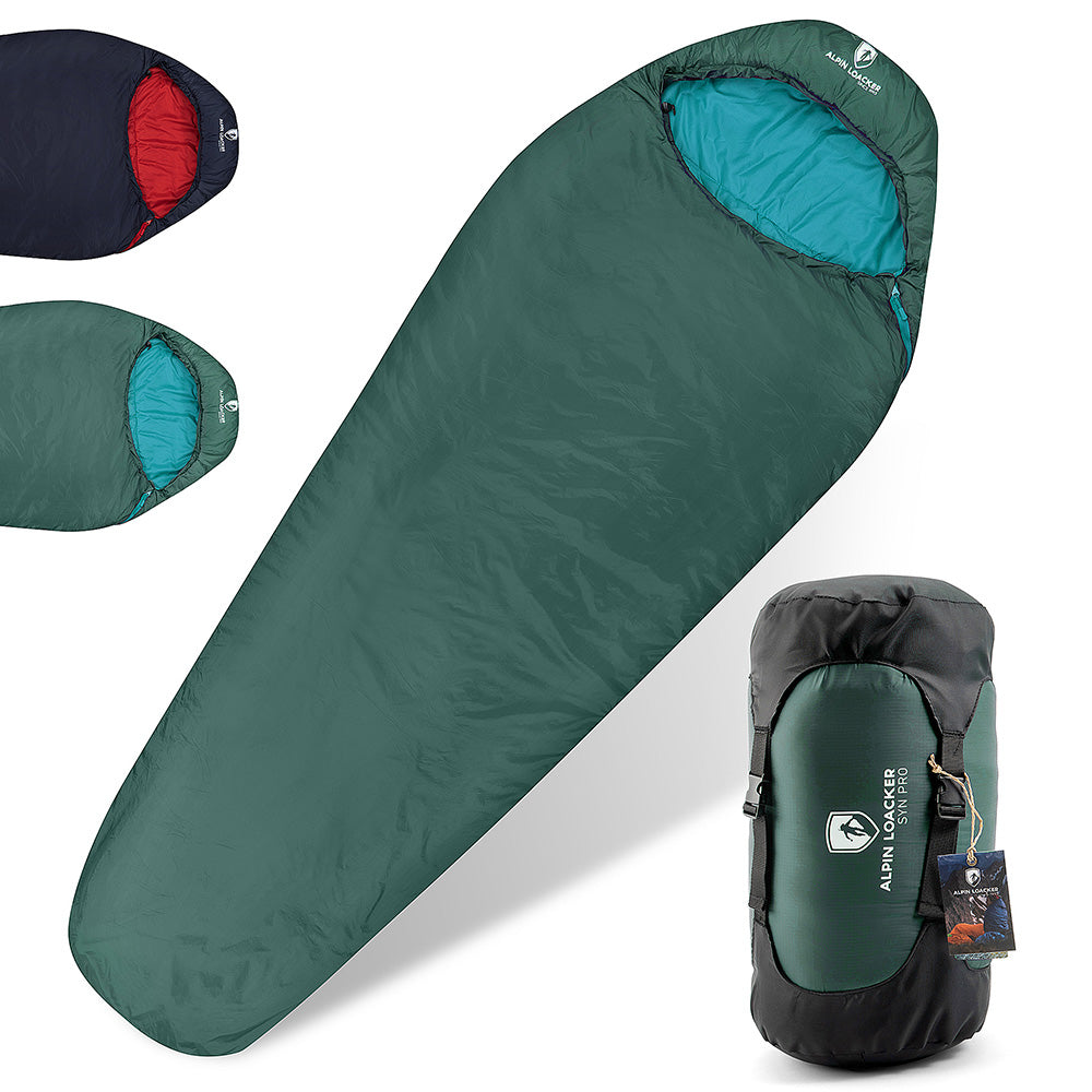 Alpin Loacker Syn Pro grüner leichter Schlafsack kleines Packmass, Recycelter Synthetik Schlafsack ultraleicht