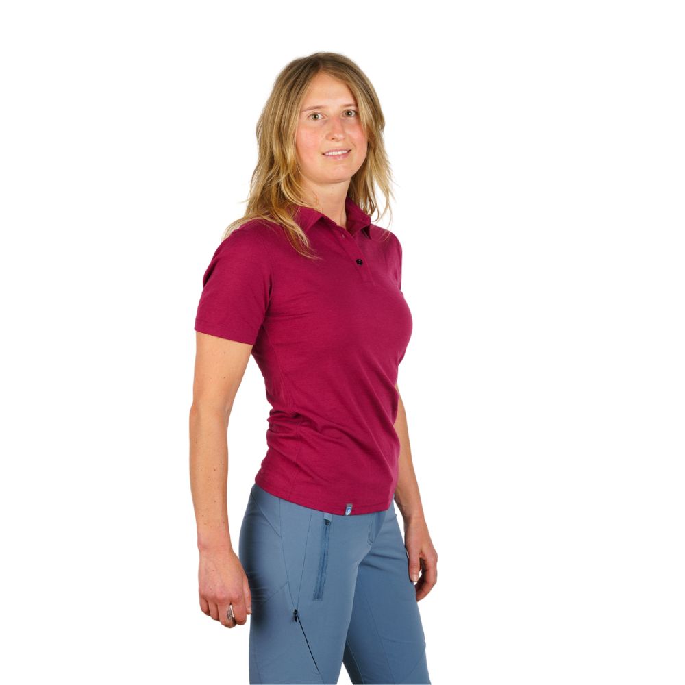 Alpine Loacker merino polo t-shirt dames berry