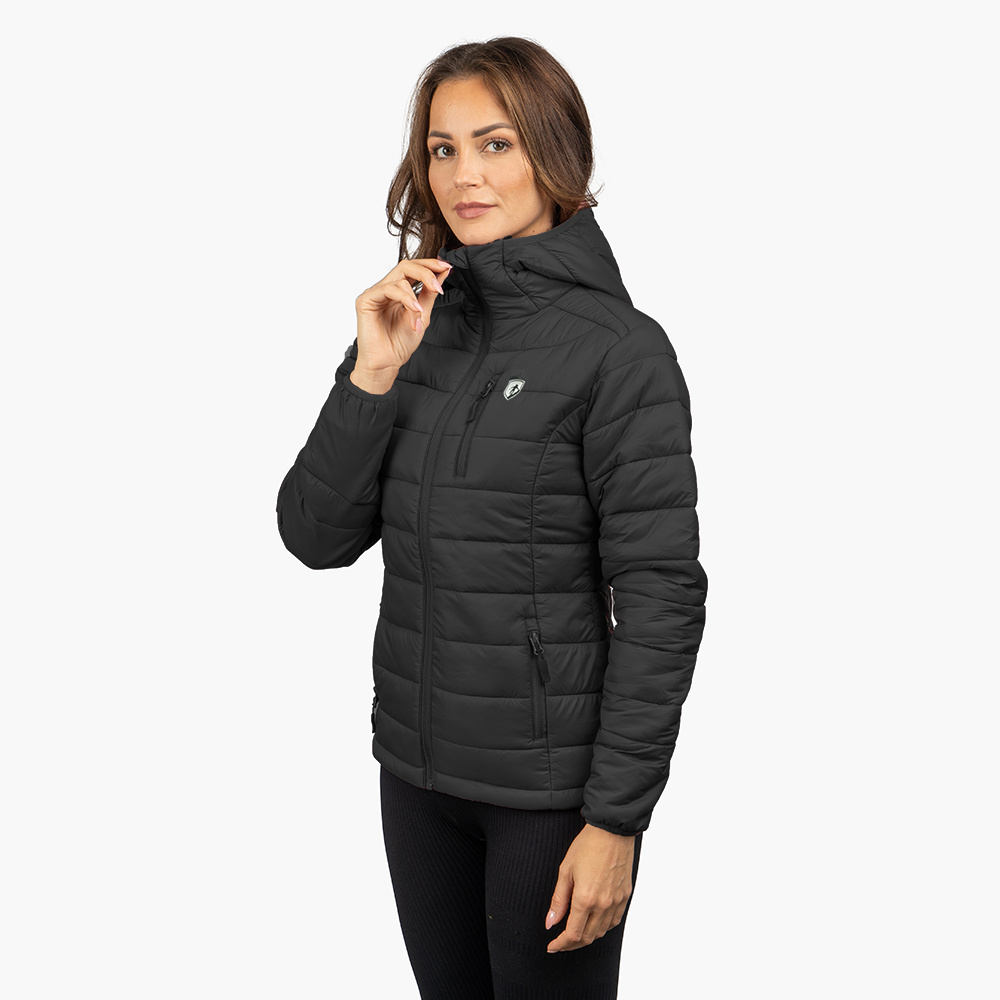 Alpin Loacker warm winter jacket ladies sale, black outdoor jacket ladies with hood