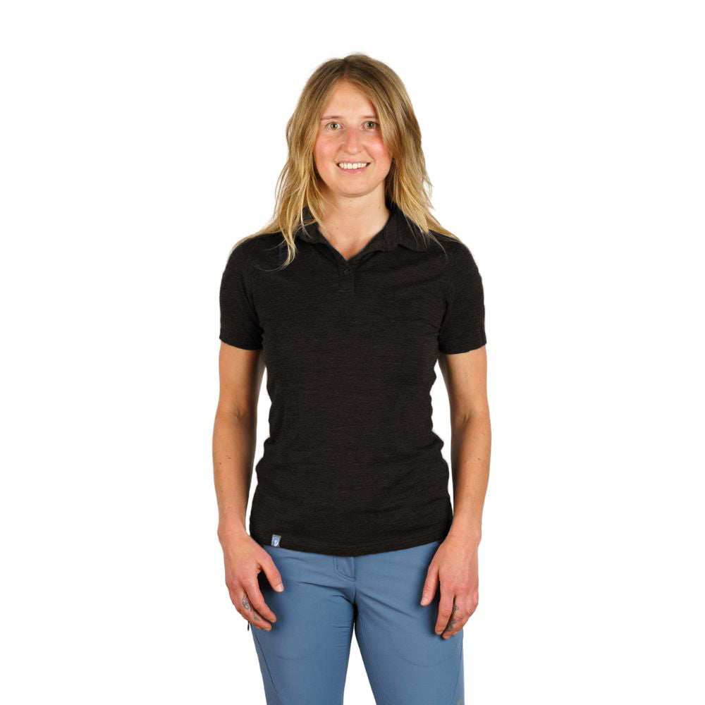 Alpin Loacker zwart poloshirt dames, merino poloshirt zwart dames