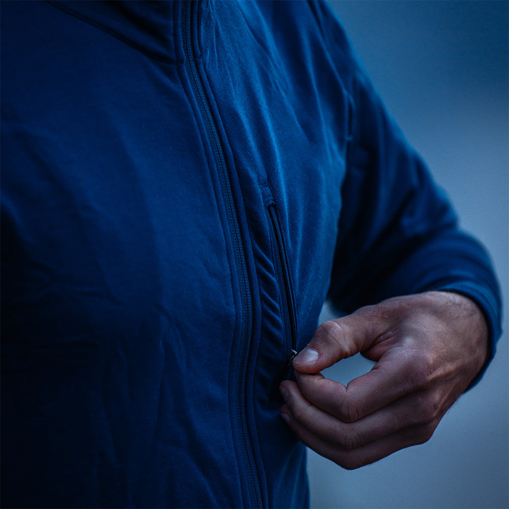 Alpin Loacker Merino softshell jake met rits en tas in blauw
