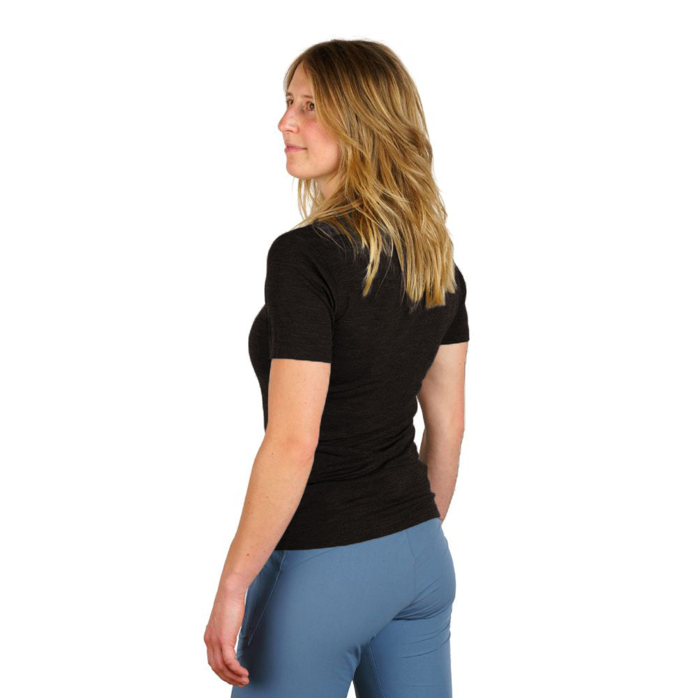 Alpin Loacker merino polo tshirt black ladies from back 