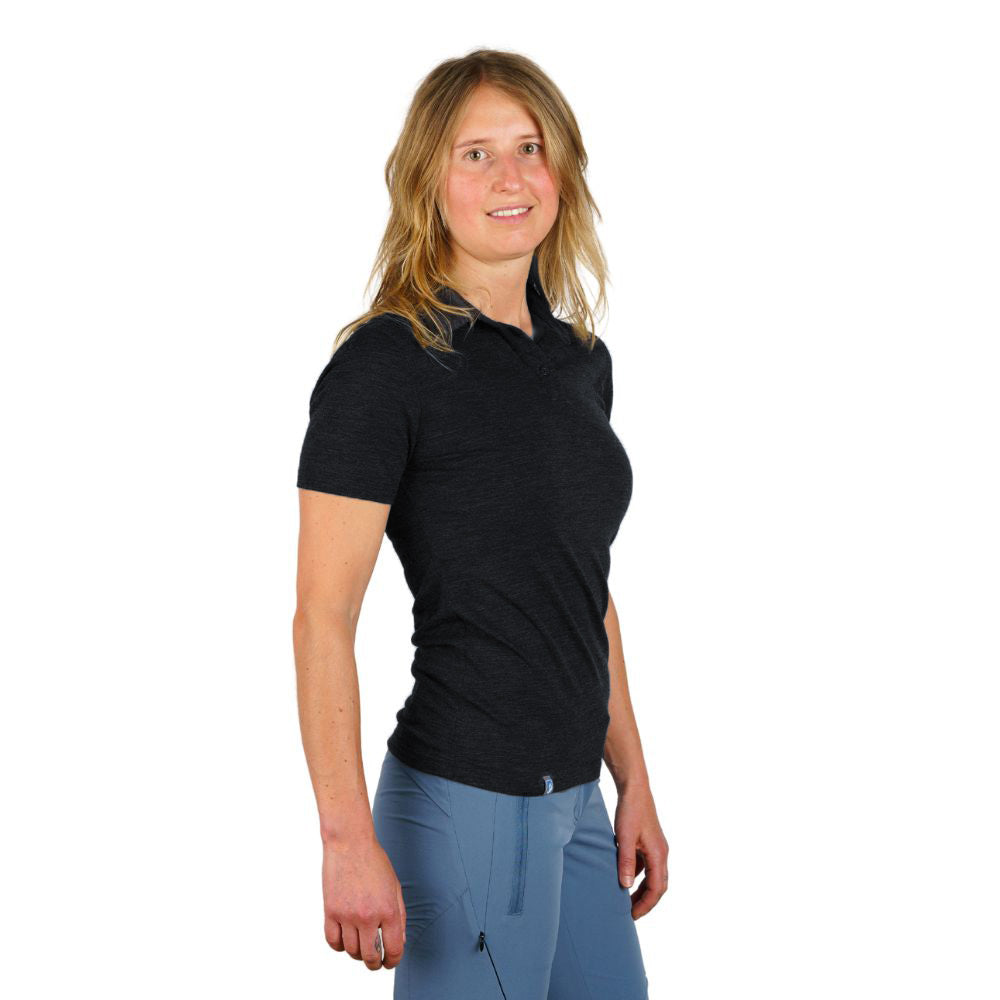 Alpine Loacker merino polo shirt sport women in black