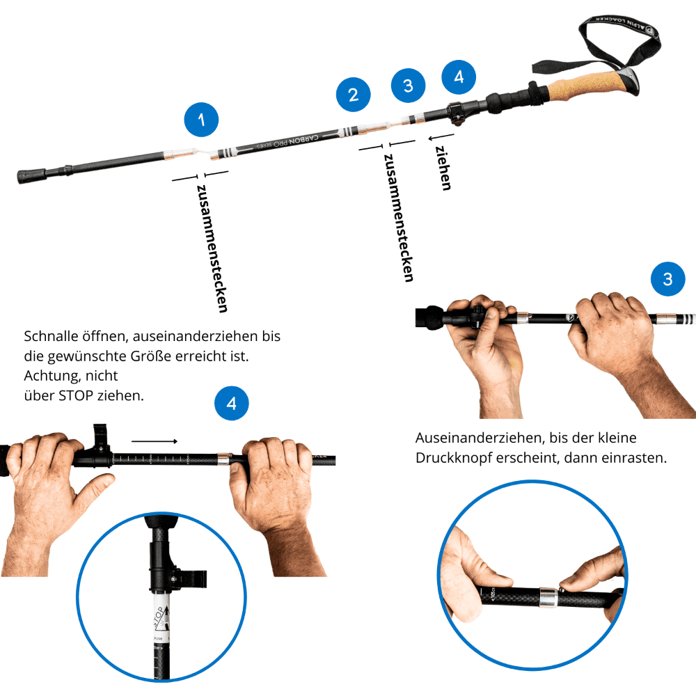 Wander Faltstock Anleitung in Deutsch - ALPIN LOACKER