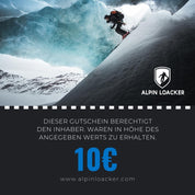 Person auf Snowboard, symbolisiert Abenteuerlust. Perfekte Illustration für den Alpin Loacker Geschenkgutschein, ideal für Outdoor-Fans, flexibel einlösbar im gesamten Shop.