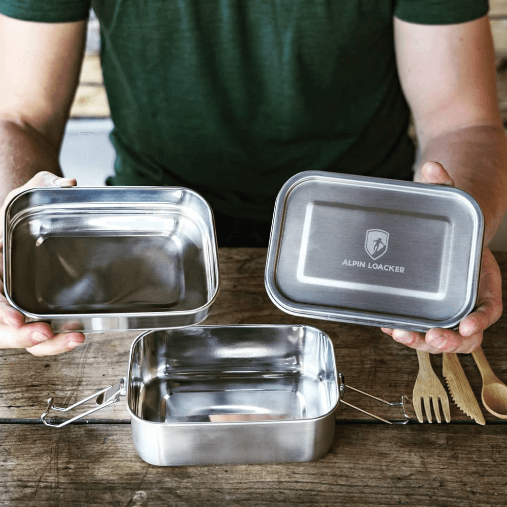 Alpin Loacker -2 layer stainless steel Lunchbox EXPIRY safe with cutlery- Alpin Loacker
