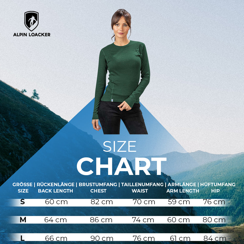 Alpin Loacker Merino long sleeve shirt women's size chart