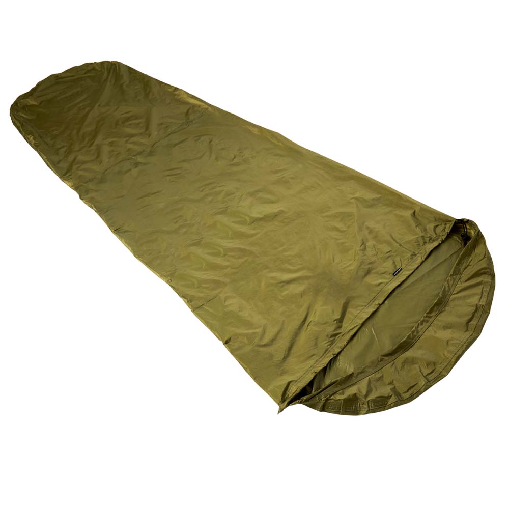 Bivi PRO - leichter Biwaksack aus robustem RipStop Nylon, ideal für Outdoor-Abenteuer, zeigt eine grüne Form auf weißem Hintergrund, kompakt und wasserdicht.