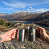 Alpin Loacker Stainless steel outdoor cups and camping cups, stainless steel becher camping and travel teebecher with Henkel Outdoor in the mountains 