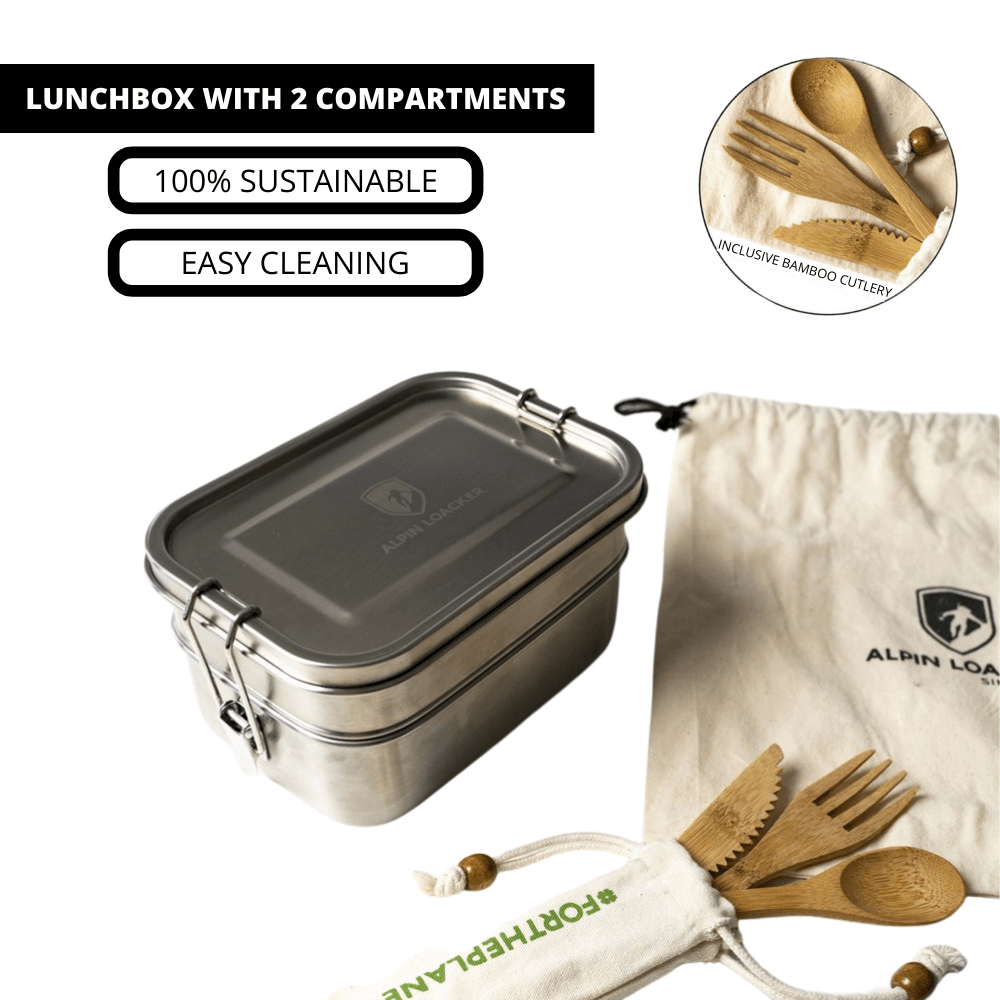 ALPIN LOACKER - 2 Layer Edelstahl Lunchbox AUSLAUFSICHER mit Besteck - Alpin Loacker