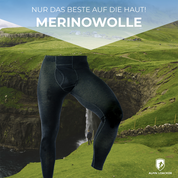 Mann in einer Höhle mit Lange Merino Unterhose Herren 150 g/m2 für Outdoor-Aktivitäten, kombiniert natürlichen Komfort und Langlebigkeit durch CORESPUN-Technologie.