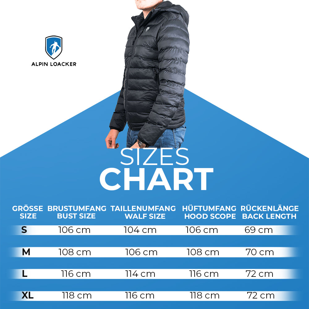 Men's insulation jacket silvretta size chart