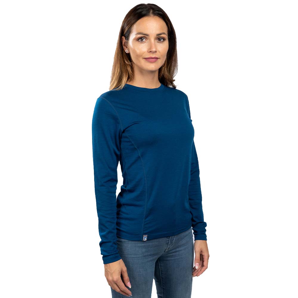 Blaues leichtes Merino Shirt Langarm Damen von Alpin Loacker