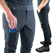 Softshell Wanderhose Herren mit schmalem Schnitt, 4-Wege-Stretch, drei Reißverschlusstaschen. Perfekt für Trekkingtouren, bietet Komfort und Bewegungsfreiheit.