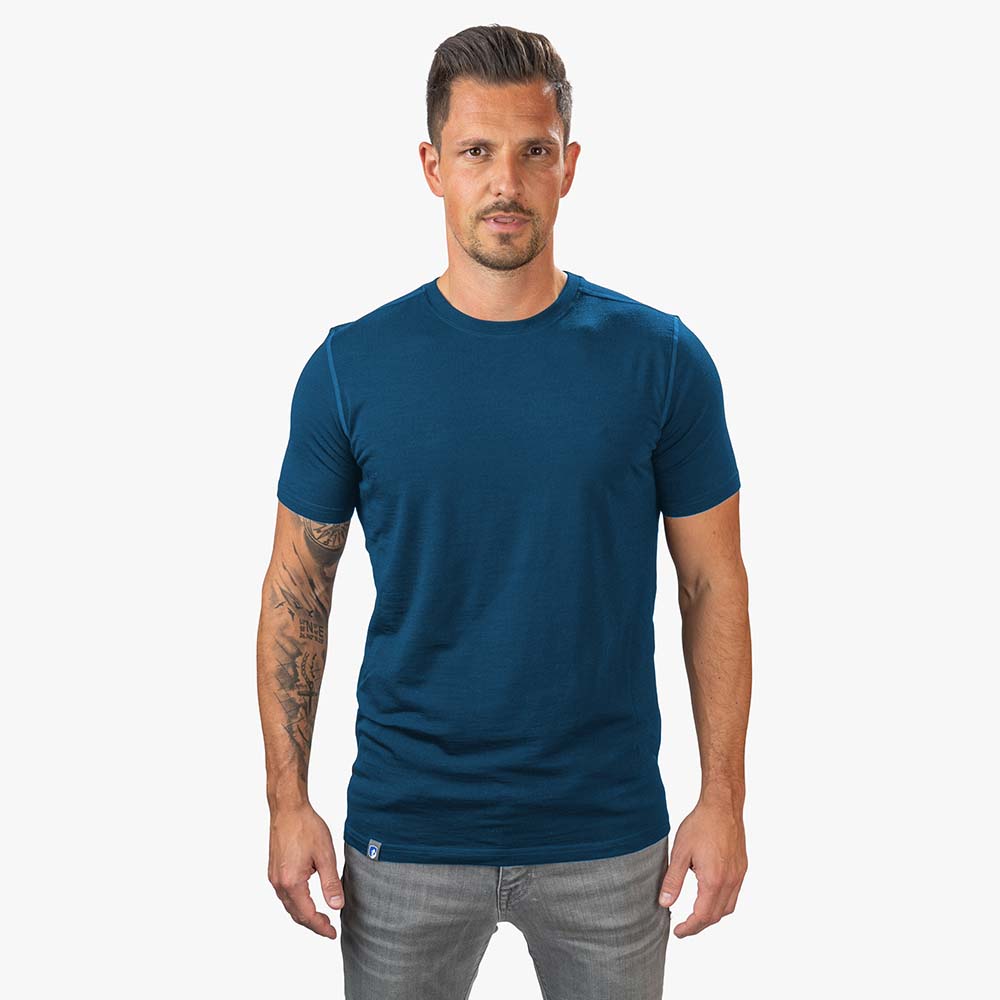 Alpin Loacker blå merino t-shirt herr, utomhus funktionsskjorta merinoull med CORESPUN Technology, köp merinokläder herr online