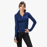 Alpin Loacker Camisa merino azul oscuro de manga larga para mujer con cremallera