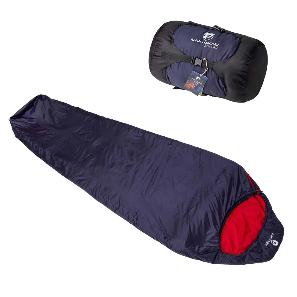 Syn Pro Schlafsack und Isomatte Bundle: Leichter, umweltfreundlicher Schlafsack mit Recycling-Nylon und durchgehendem Reißverschluss, kombiniert mit einer isolierenden, schnell aufblasbaren Isomatte. Perfekt für Outdoor-Abenteuer.