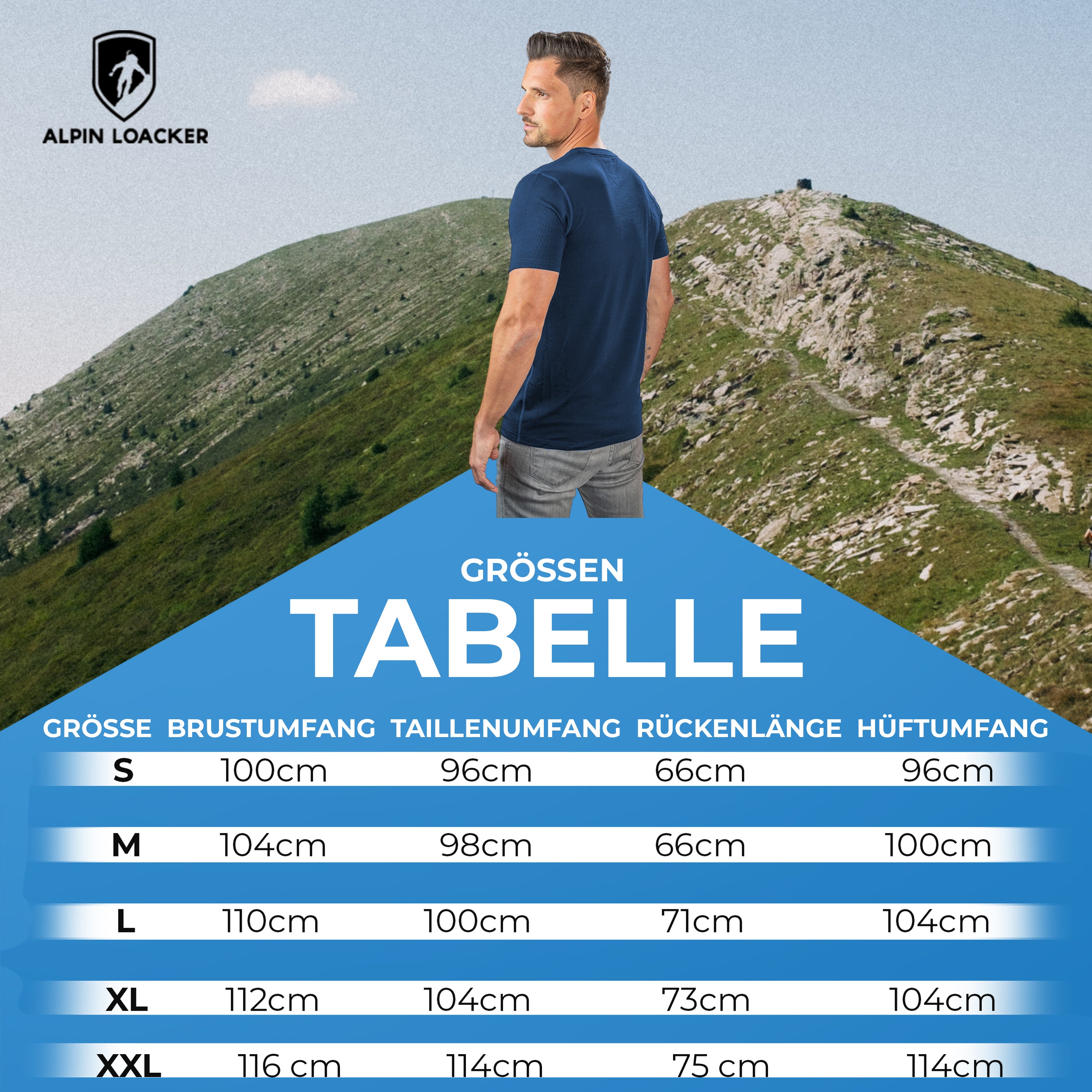 Merino T-Shirt Herren 150 g/m2, getragen von einem Mann vor Bergkulisse, ideal für Outdoor-Aktivitäten, kombiniert Komfort und Strapazierfähigkeit der Corespun Merinowolle.