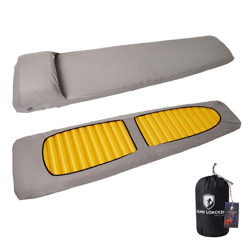 Alpin Loacker Gray soft sleeping mat cover made of stretch polyester with pack sack, Ultra Light Pro sleeping mat protective cover 
