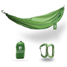 Ulraleichte green outdoor hammock for hiking and camping by Alpin Loacker, hammock with two rugged carabiners
